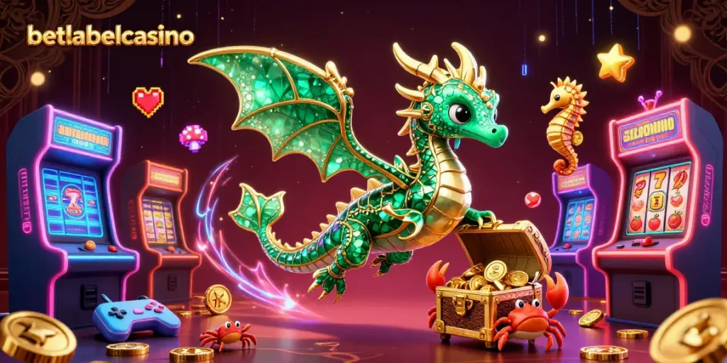 Engage with the exciting world of betlabelcasino featuring a vibrant 3D sea dragon in a casino setting.