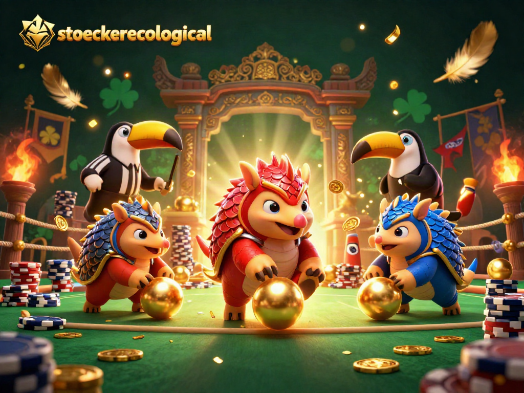 Stoeckerecological pangolins bowling through casino chips in a vibrant gambling arena.
