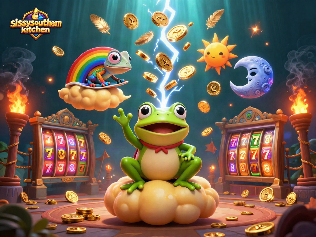 Sissyssouthernkitchen showcases a vivid casino scene with playful characters and slot elements.